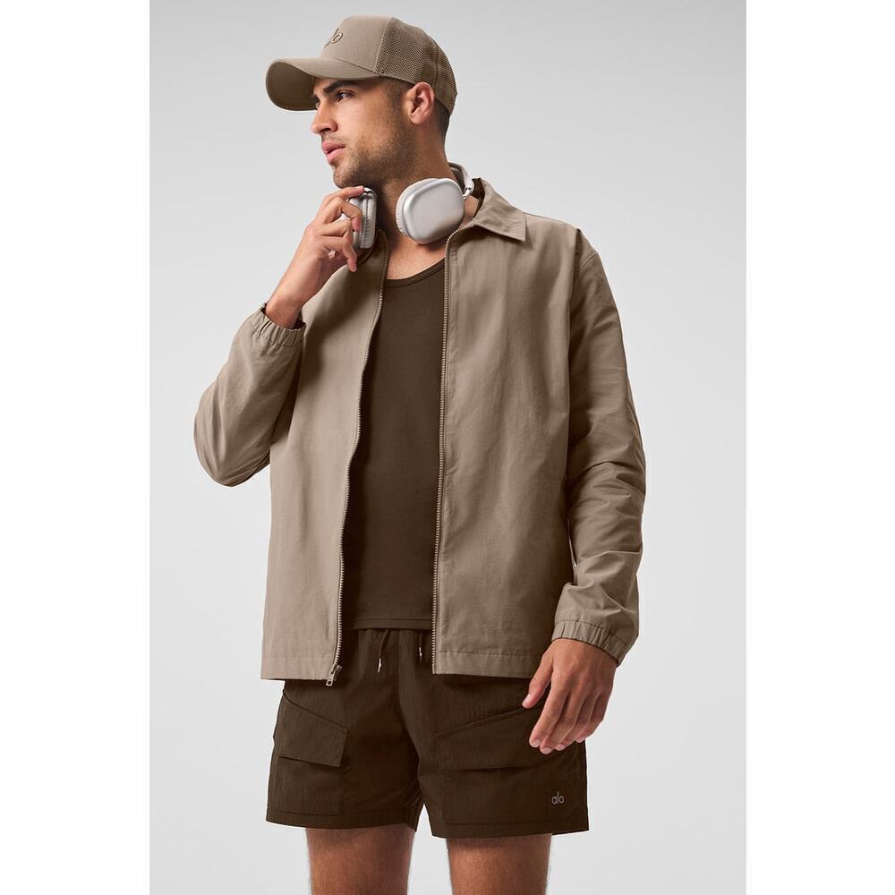 ALO Yoga Men's Taupe Zip-Front Lightweight Jacket
